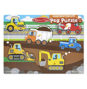 メリッサ&ダグ　働く車 ペグパズル 6ピース Melissa & Doug Construction Site Peg Puzzle 6 pieces