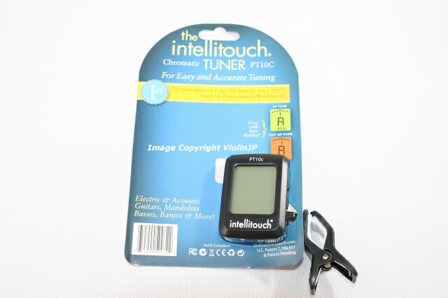 クロマティック・クロック・チューナー　Intellitouch Tuner PT10C デジタル・クロック内蔵で、練習中、セッション中の何時何分にIn-Tune、Out-Of-Tuneになったか確認できます。グリーンと赤で表示されます。 バイオリン、ギター、マンドリンなどなど クリップ・オン式 その他のチューナー、メトロノームはこちらをご参照ください。格安クリックポストでの送料設定にしています。厚さ制限の為、簡易梱包になります。レターパックをご希望の方は+510円で承ります。その際は送料を修正しますので、備考欄よりお知らせくださいませ。また、他の商品との同梱は大歓迎です。自動計算や自動応答メールでは送料は別々に合算されますが、 後ほど、当方で受注確認をする際に、安く適切なものに減額修正します。