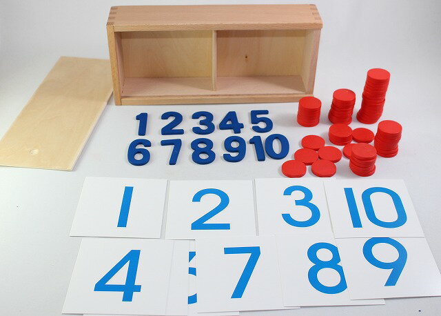 モンテッソーリ　数字と玉(木箱入り)　Montessori Counters, Cards, Numeral 知育玩具