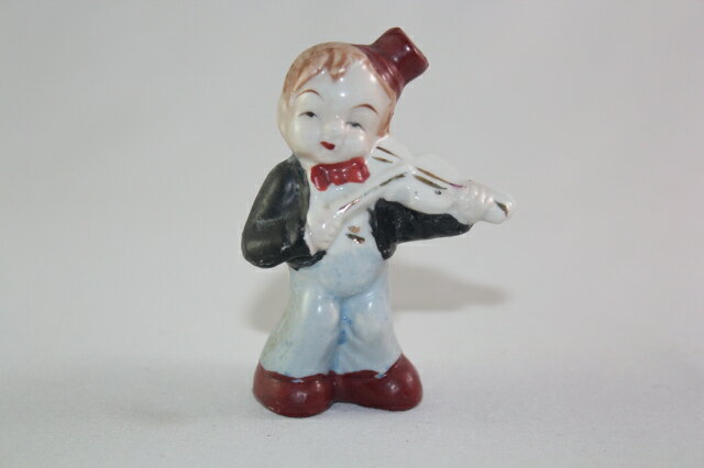 アンティーク陶器置物 ペン立て 「バイオリンを弾く少年」1950年頃