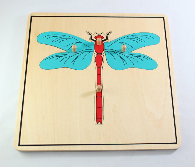 モンテッソーリ　とんぼパズル Montessori Dragonfly Puzzle 知育玩具 動物・生物　Biology 推奨年齢　1歳ぐらいから 木製パズルです。取っ手の部分も木製です。昆虫・動物・植物への興味をさらに深めるとともに各部位のや構造を学びます。 ボードの大きさ：横23.6 x 縦23.6 cm x 厚み 9mm(取っ手の高さ含まず。) ** 細かなモノや角があるものもありますので、3歳以下のお子様に与える際はご注意くださいませ。親の見守る前で遊ばせるようにしてください。誤飲やケガなどの責任は当店は負えません。免責にご同意いただいたうえでご購入お願い申し上げます。ゆうパックでの発送です。