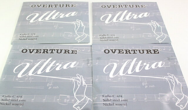 チェロ弦　Overture "ULTRA" 4弦セット（A D G C) サイズ：4/4 -　ADGC弦の4弦セット -　スチール・コア、ニッケル巻き -　経済的で耐久性がある -　Developed in the USA, Made in Chinaクリックポストで発送いたします。