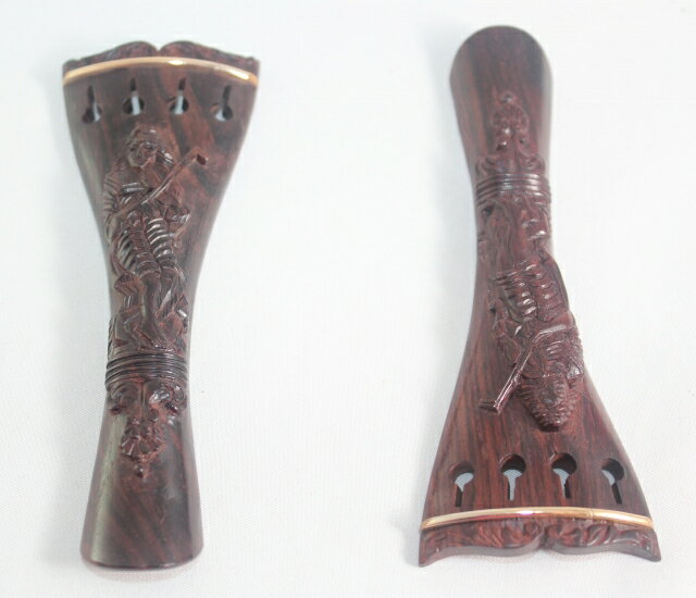 彫刻装飾　紫檀テールピース、ラウンド型、ゴールド・フレット