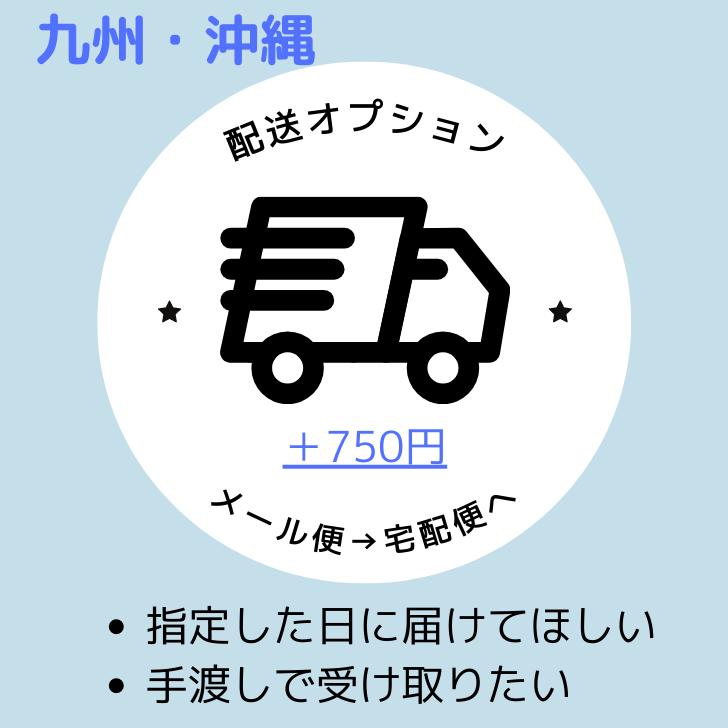 ■宅配便-配送オプション■メール便→宅配便へ切り替え 【東北〜中部は＋320円】・【北海道・関西〜四国は＋500円】・【九州〜沖縄・離島は＋750円】（宅配便750円）