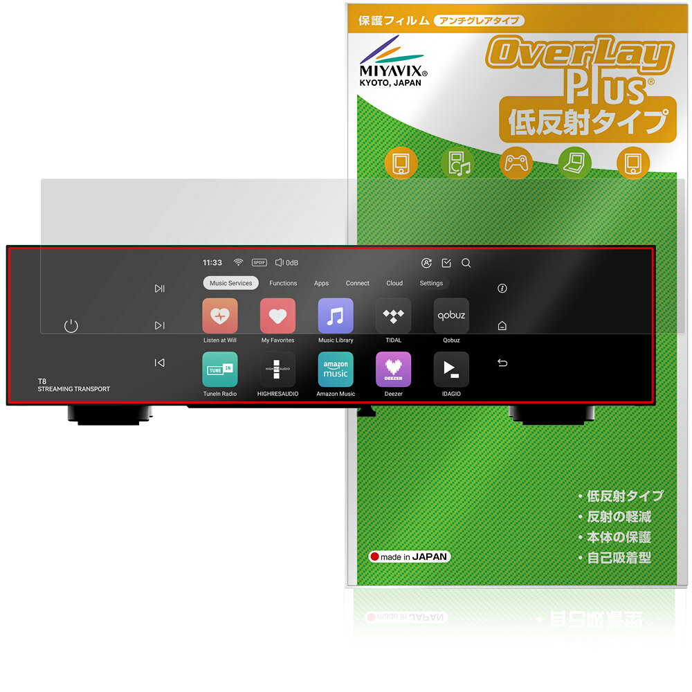 「Eversolo T8」に対応した映り込みを抑える液晶保護シート！ 低反射タイプ OverLay Plus(オーバーレイ プラス)！ 液晶画面の汚れやキズ付き、ホコリからしっかり保護します。 指紋がつきにくく蛍光灯や太陽光の映りこみを低減します。　 ■対応機種 Eversolo T8 ※保護する範囲は画像の赤枠または緑枠内の範囲となります。 ■内容 液晶保護シート 1枚 ■メーカー ミヤビックス ■JANコード / 商品型番 JANコード 4573604388424 商品型番 OLEVSLT8/1「Eversolo T8」に対応した映り込みを抑える液晶保護シート！ 低反射タイプ OverLay Plus(オーバーレイ プラス)！ 液晶画面の汚れやキズ付き、ホコリからしっかり保護します。 指紋がつきにくく蛍光灯や太陽光の映りこみを低減します。　 ★アンチグレア処理でさらさら手触り！ 「OverLay Plus(オーバーレイ プラス)」は、シート表面にアンチグレア(低反射)処理を施し、画面への映り込みを低減する液晶保護シートです。 またサラサラとした手触りで指紋もつきにくく、指やタッチペンの操作性も抜群です。 ★映り込みを抑える低反射タイプ！ OverLay Plus(オーバーレイ プラス)」は、屋外でアクティブに使用するユーザーのために開発された液晶保護シートです。シート表面にアンチグレア(低反射)処理を加えることによって、蛍光灯や太陽光の画面への映り込みを軽減し、屋外の使用でも画面を見やすくします。 ★自己吸着型保護シート！ 自己吸着タイプなので貼り付けに両面テープや接着剤は必要なく、簡単に貼り付けることができます。液晶画面に合わせてジャストサイズにカットされた少し硬めのシートなので、隅々までしっかりとキズや汚れから守ってくれます。シート表面のキズや質感の劣化が目立つようになったら、お取換えください。 ■対応機種 Eversolo T8 ※保護する範囲は画像の赤枠または緑枠内の範囲となります。 ■内容 液晶保護シート 1枚 ■メーカー ミヤビックス ■JANコード / 商品型番 JANコード 4573604388424 商品型番 OLEVSLT8/1 ※この商品は初期不良のみの保証になります。 ※写真の色調はご使用のモニターの機種や設定により実際の商品と異なる場合があります。 ※製品の仕様は予告無しに変更となる場合があります。予めご了承ください。 ※このページに記載されている会社名や製品名、対応機種名などは各社の商標、または登録商標です。