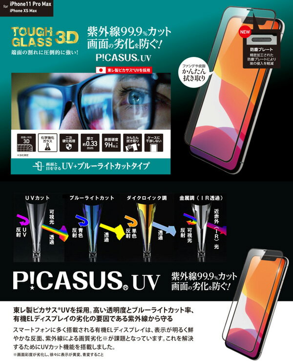 iphone11 液晶保護フィルム iPhone11Pro Max 3D ガラスフィルム Deff TOUGH GLASS(3Dレジン) フチなし UVカット+ブルーライトカットタイプ for iPhone 11 Pro Max ディーフ アイフォーン11プロマックス UVカット+ブルーライトカット スマホフィルム おすすめ