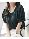 【SALE/50%OFF】襟ビジュー半袖ブラウス visage ビス トップス シャツ・ブラウス ブラック グリーン ホワイト ブルー ピンク【RBA_E】[R...
