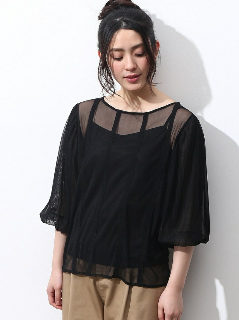 【SALE／70%OFF】キャミ付チュールバルーン袖プルオーバー VIS ビス トップス シャツ・ブラウス ブラック グレー ホワイト【RBA_E】[Rakuten Fashion]