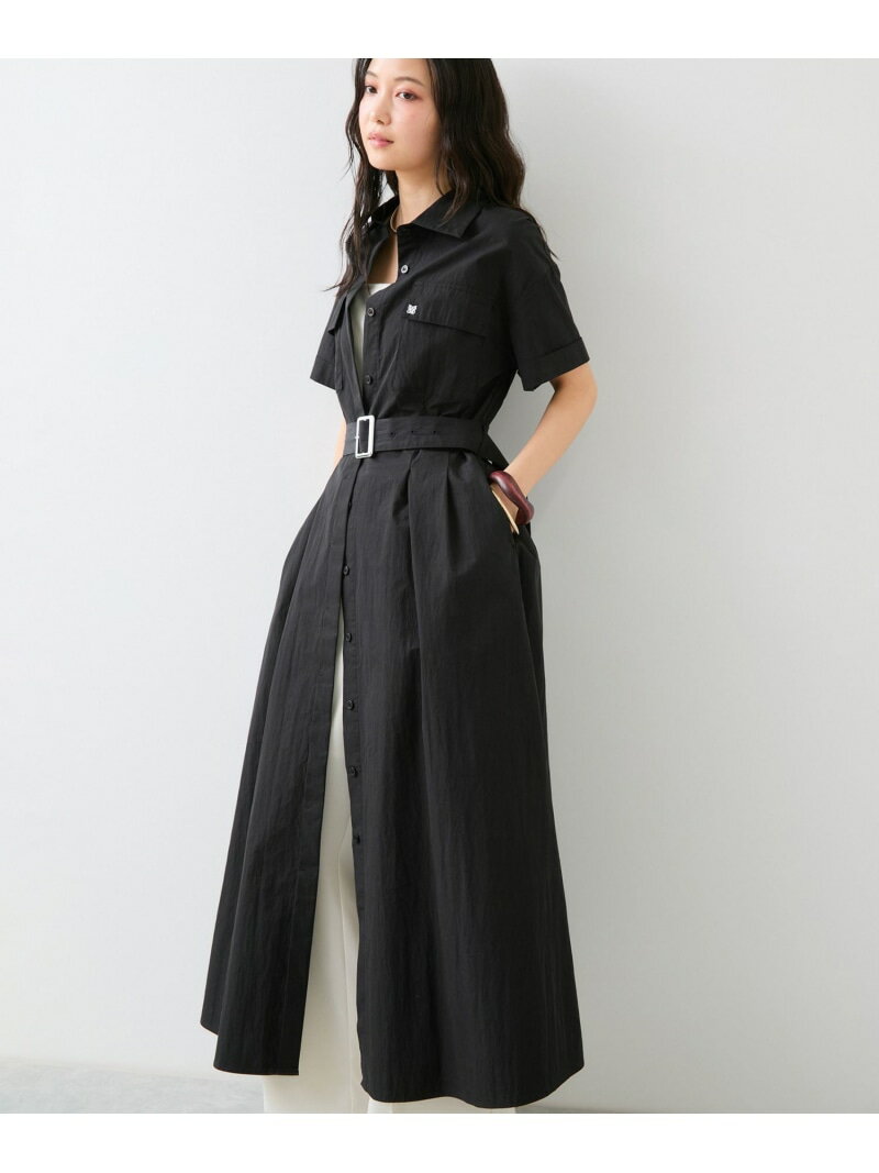 ベルトディテールシャツワンピース VIS ビス ワンピース・ドレス シャツワンピース ベージュ ブラ ...