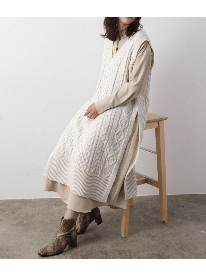 【SALE／50%OFF】【前後2WAY】ケーブル編みロングニットバイヤー VIS ビス ワンピース・ドレス その他のワンピース・ドレス ホワイト グリーン【RBA_E】[Rakuten Fashion]のサムネイル