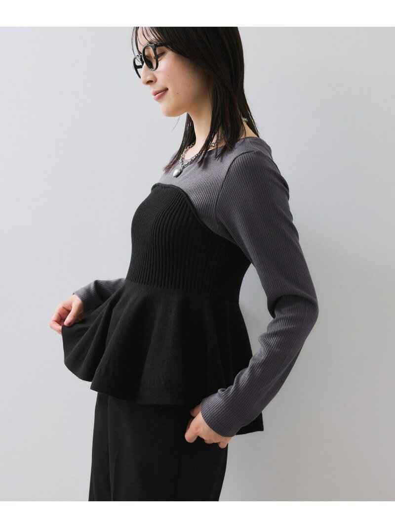 ペプラムニットドッキングプルオーバー VIS ビス トップス ニット グレー ブラック ベージュ【送料無料】[Rakuten Fashion]