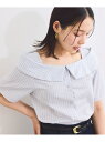 【防シワ】ラメミックスオフショルダー風ストライプシャツ VIS ビス トップス シャツ・ブラウス ブルー ホワイト【先行予約】*【送料無料】[Rakuten F...