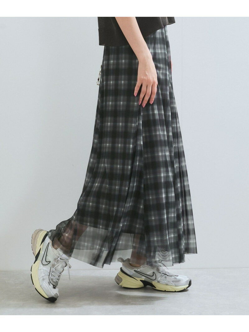 【洗える】チュールプリントチェックスカート VIS ビス スカート その他のスカート ブラック【送料無料】[Rakuten Fashion]のサムネイル