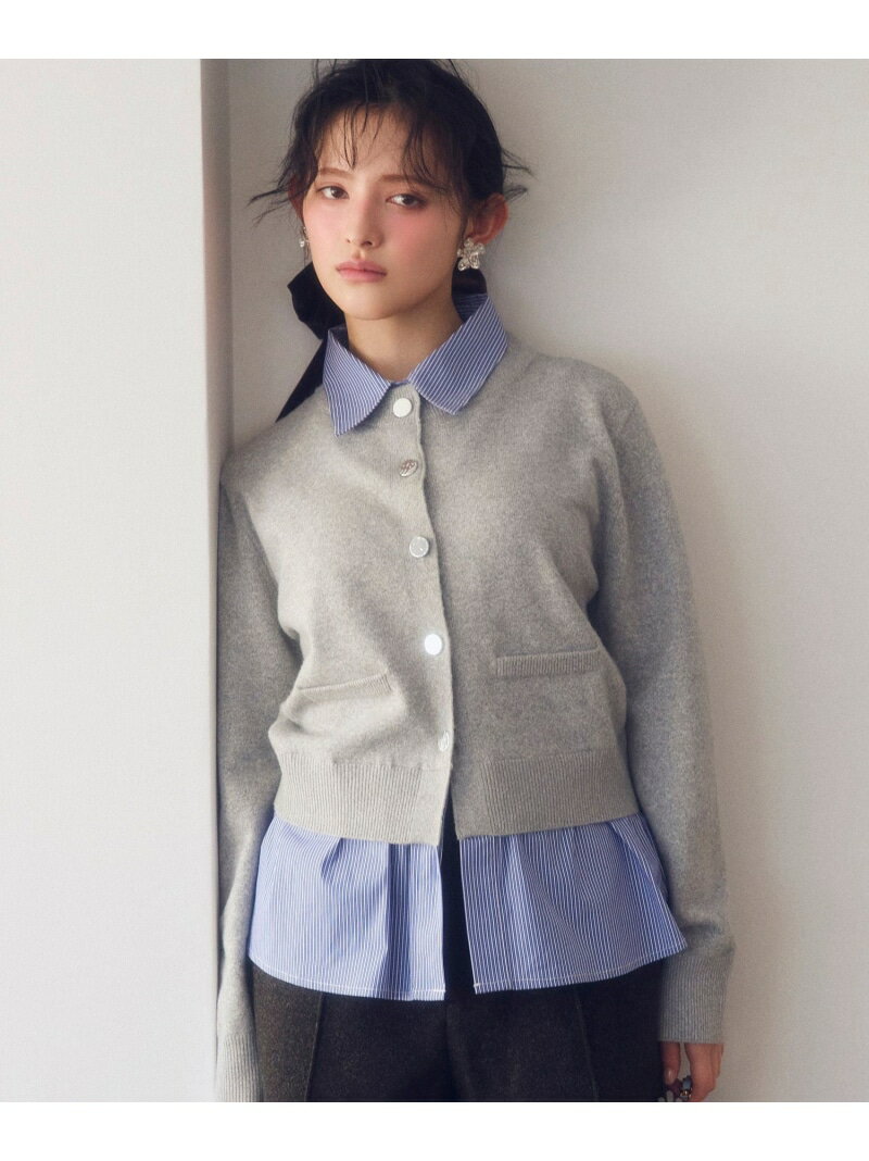 シャツレイヤード風メタルボタンカーディガン VIS ビス トップス カーディガン グレー ベージュ【送料無料】[Rakuten Fashion]