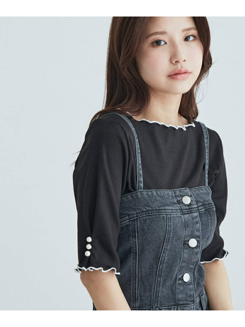 【SALE／40%OFF】【WEB限定】袖パール配色メロウテレコリブプルオーバー vis-a-vis ビス トップス カットソー・Tシャツ グリーン ベージュ ホワイト ブラック【RBA_E】[Rakuten Fashion]