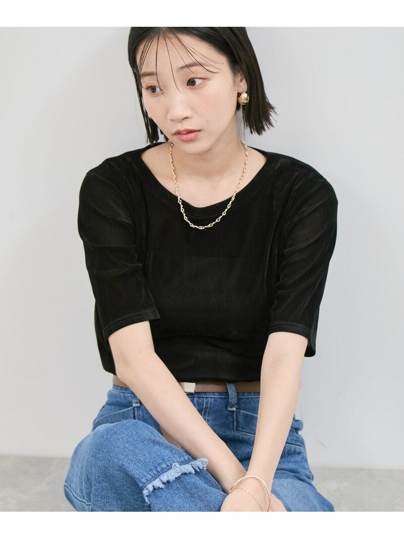 シーアベロア5部袖プルオーバー VIS ビス トップス カットソー・Tシャツ ブラック グレー ベージュ【送料無料】[Rakuten Fashion]