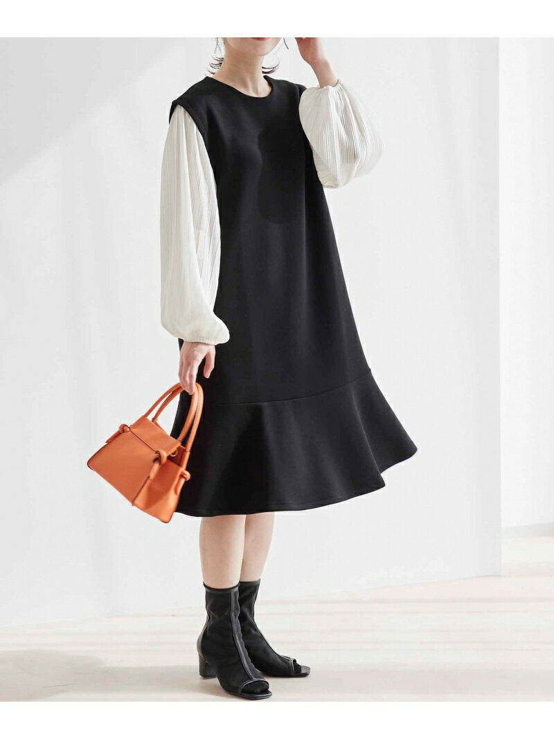 【SALE／70%OFF】【WEB限定】袖プリーツ異素材切り替えミニワンピース vis-a-vis ビス ワンピース・ドレス ワンピース グリーン ベージュ ブラック【RBA_E】[Rakuten Fashion]