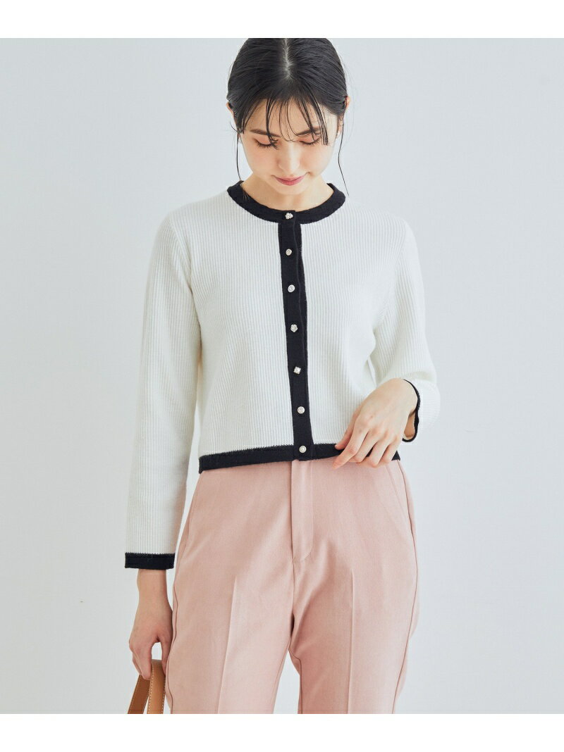 【SALE／10%OFF】【WEB限定】いろいろ釦バイカラー短丈クルーカーディガン vis-a-vis ビス トップス カーディガン ネイビー ホワイト ピンク【RBA_E】[Rakuten Fashion]
