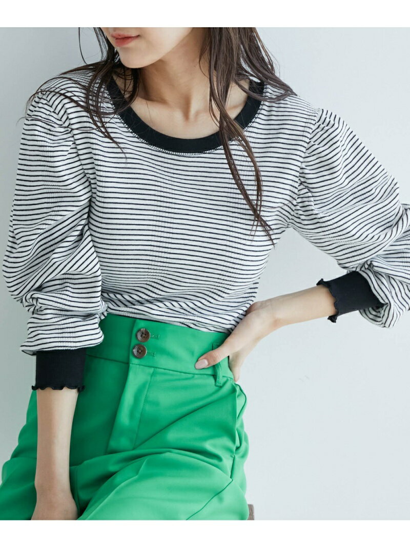 【SALE／50%OFF】【WEB限定】【前後2WAY】レトロムード漂う,袖ボリュームボーダープルオーバー vis-a-vis ビス トップス カットソー・Tシャツ ベージュ ブラック【RBA_E】[Rakuten Fashion]