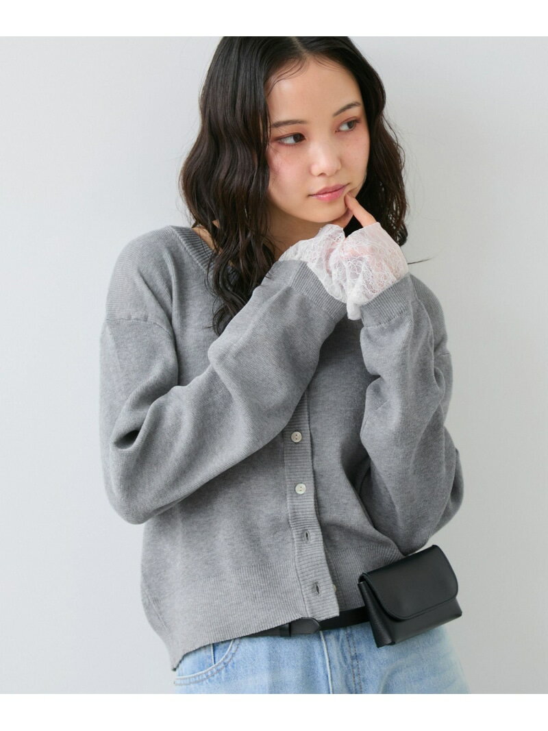 樂天商城 - 袖口レースカーディガン VIS ビス トップス カーディガン グレー ベージュ イエロー【先行予約】*【送料無料】[Rakuten Fashion]
