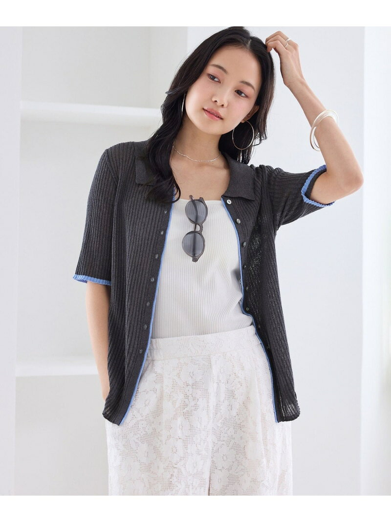 【SALE／40%OFF】ポロ襟シアーリブハーフスリーブカーディガン VIS ビス トップス カーディガン グレー ピンク ベージュ【RBA_E】[Rakuten Fashion] vis-jun-10017597 VIS/ビス パッケージ画像