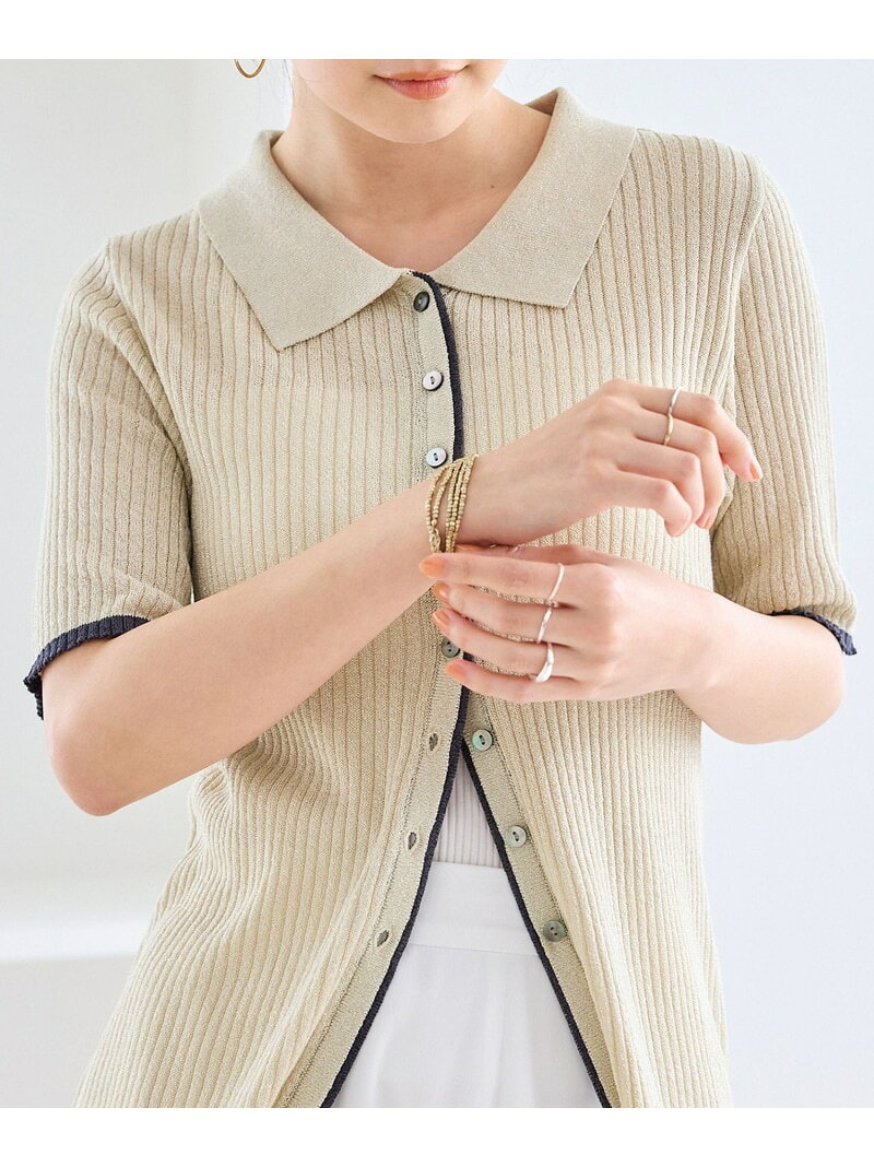 【SALE／40%OFF】ポロ襟シアーリブハーフスリーブカーディガン VIS ビス トップス カーディガン グレー ピンク ベージュ【RBA_E】[Rakuten Fashion] vis-jun-10017597 VIS/ビス サンプル画像2