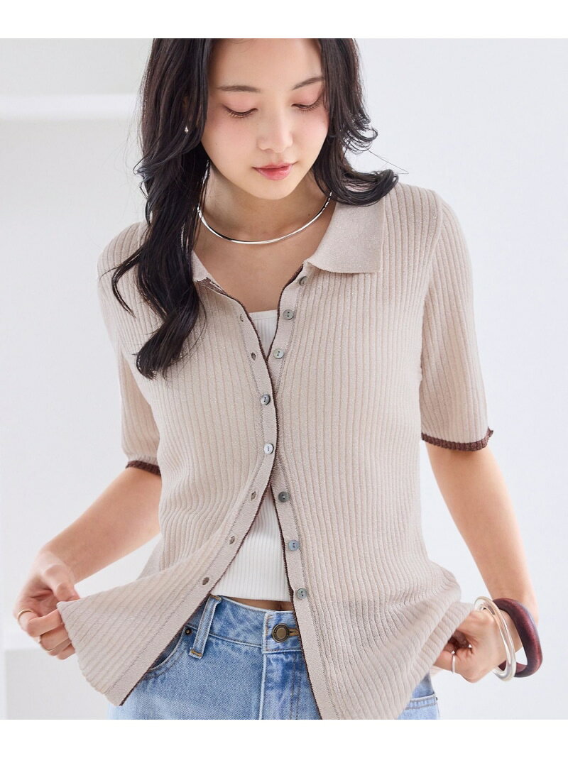 【SALE／40%OFF】ポロ襟シアーリブハーフスリーブカーディガン VIS ビス トップス カーディガン グレー ピンク ベージュ【RBA_E】[Rakuten Fashion] vis-jun-10017597 VIS/ビス サンプル画像3
