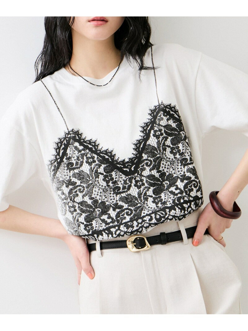 トロンプルイユプリントTシャツ VIS ビス トップス カットソー・Tシャツ ホワイト グレー【先行予約】*【送料無料】[Rakuten Fashion]