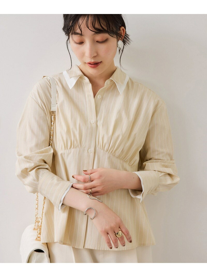 【SALE／40%OFF】無地&ストライプダブルカラーウエスト切り替えシャツ VIS ビス トップス シャツ・ブラウス ホワイト ベージュ ブルー【RBA_E】[Rakuten Fashion] vis-jun-10017317 VIS/ビス サンプル画像3