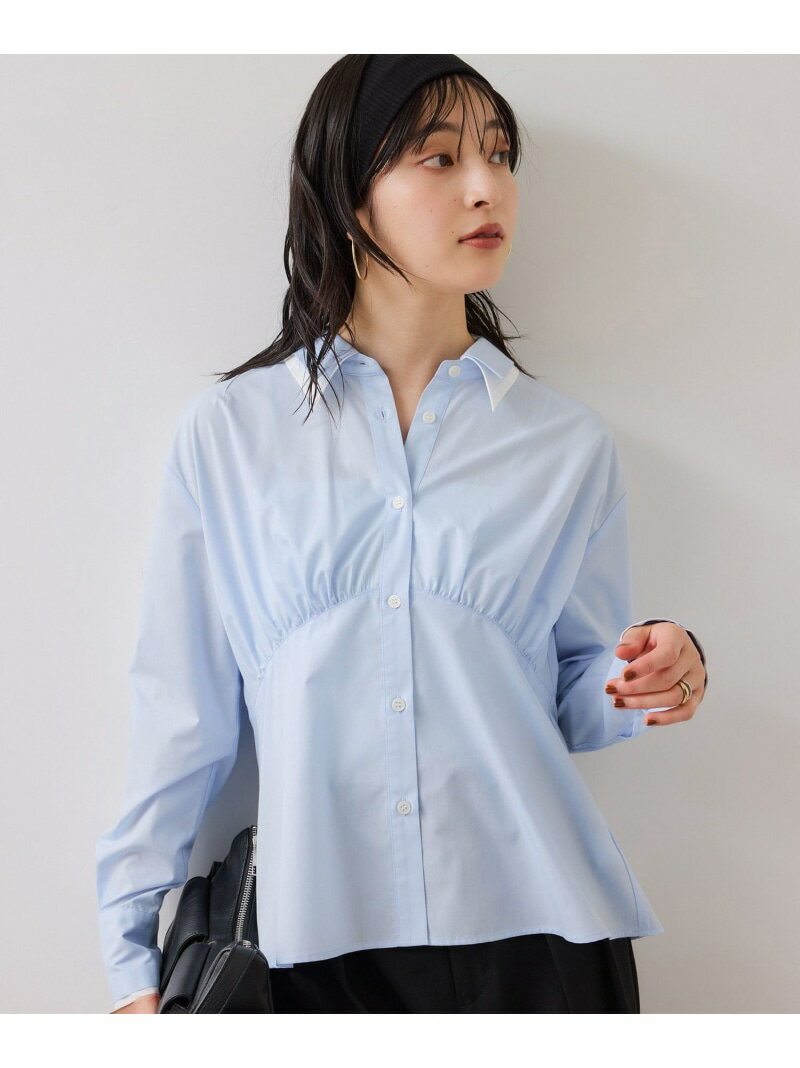 無地&ストライプダブルカラーウエスト切り替えシャツ VIS ビス トップス シャツ・ブラウス ホワイト ベージュ ブルー【先行予約】*【送料無料】[Rakuten Fashion]