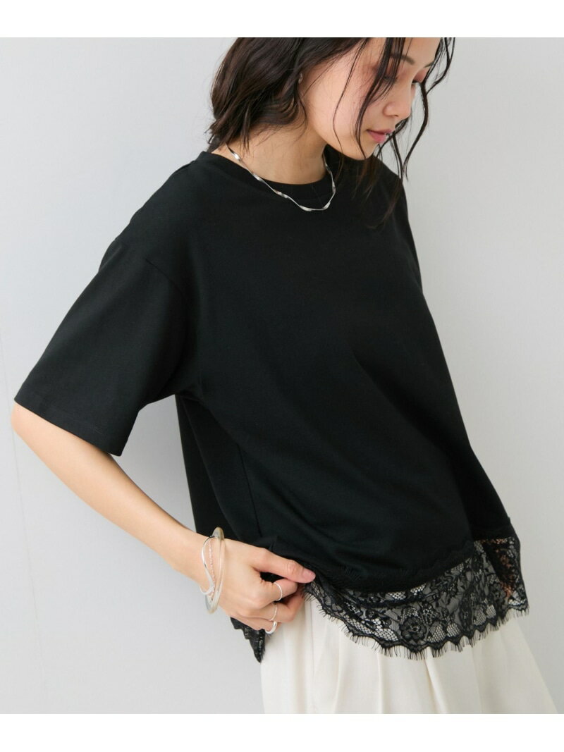 樂天商城 - 裾レースフレンチプルオーバー VIS ビス トップス カットソー・Tシャツ ブラック ベージュ【送料無料】[Rakuten Fashion]