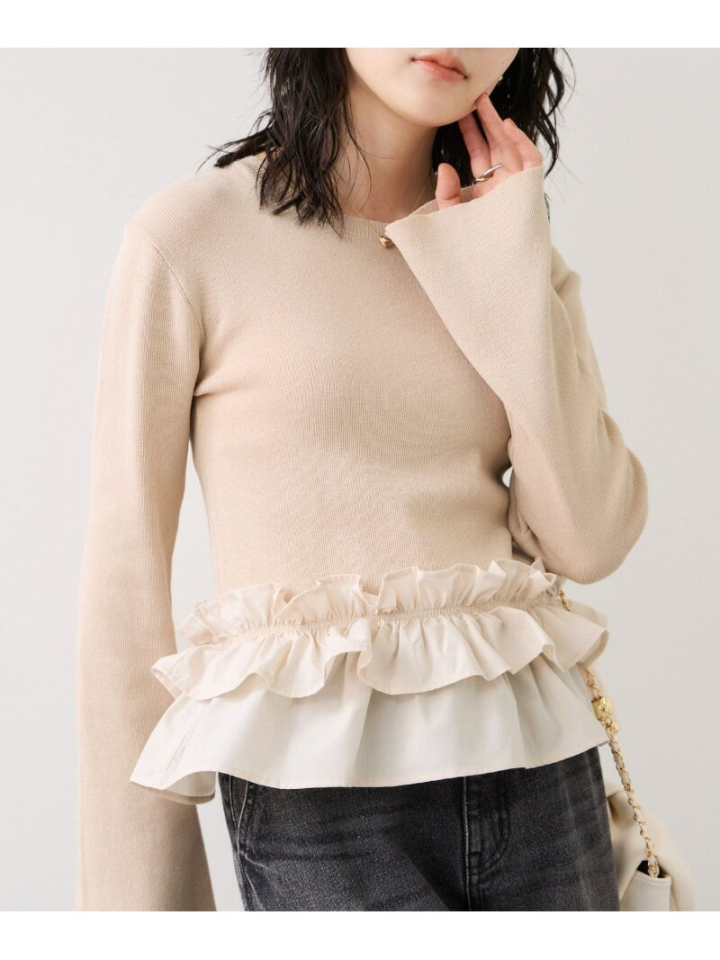 裾フリルティアードドッキングニット VIS ビス トップス ニット グレー ホワイト ベージュ【先行予約】*【送料無料】[Rakuten Fashion]