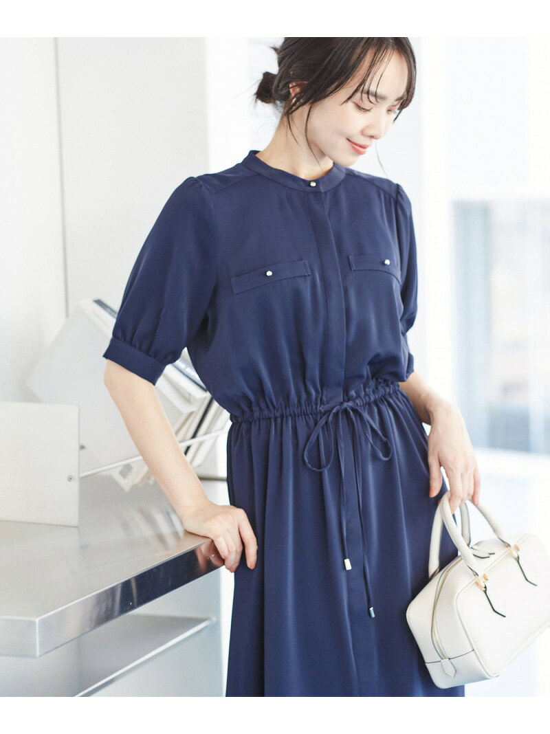 【WEB限定】【洗える】ウエストギャザー半袖ワンピース VIS ビス ワンピース・ドレス ワンピース ブラウン グリーン ネイビー【送料無料】[Rakuten Fashion]