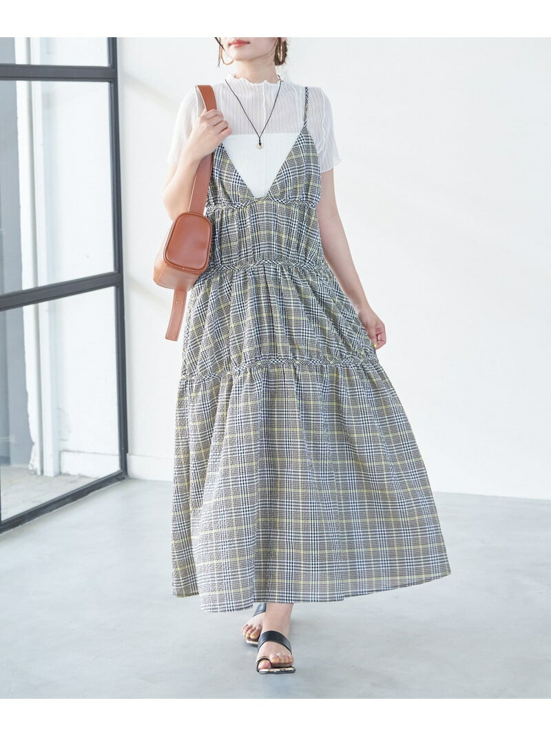 【SALE／60%OFF】ふくれチェックキャミワンピ VIS ビス ワンピース・ドレス ジャンパースカート ブラック オレンジ【RBA_E】[Rakuten Fashion]