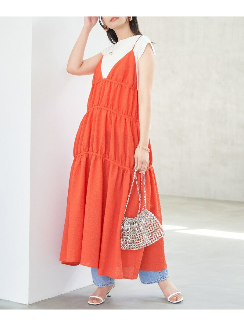 【SALE／60%OFF】ふくれチェックキャミワンピ VIS ビス ワンピース・ドレス ジャンパースカート ブラック オレンジ【RBA_E】[Rakuten Fashion]