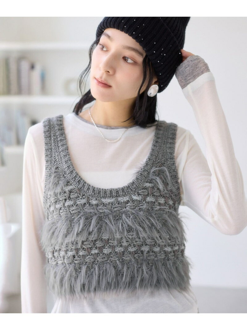 フェザーツイードニットビスチェ/2WAY VIS ビス トップス ベスト・ジレ グレー ベージュ【送料無料】[R..