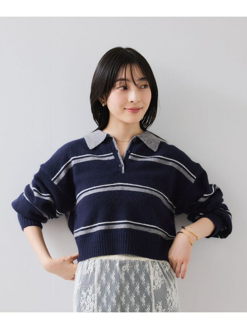 樂天商城 - 【SALE／50%OFF】【WEB/一部店舗限定】ボーダー柄ポロニットプルオーバー VIS ビス トップス ニット ネイビー ベージュ【RBA_E】[Rakuten Fashion]