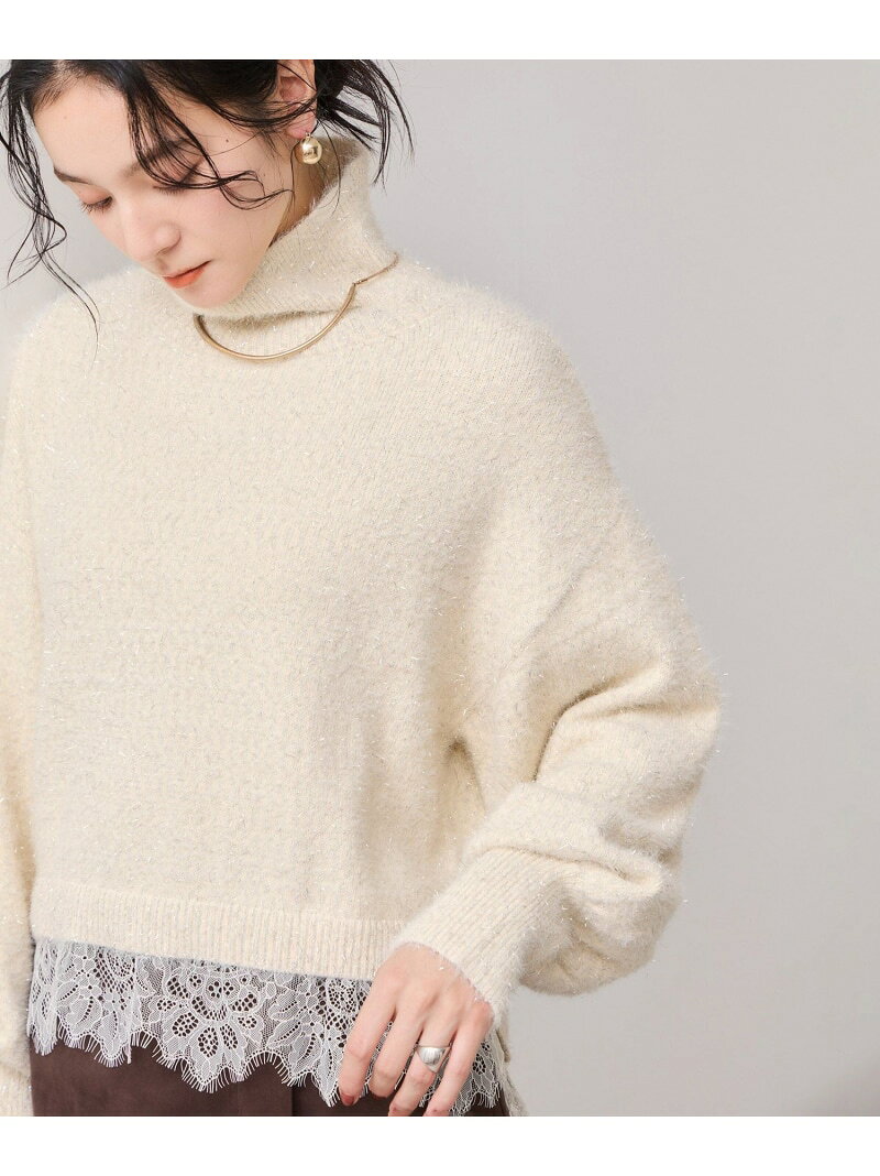 樂天商城 - 【SALE／60%OFF】ラメフェザー裾レースハイネックニット VIS ビス トップス ニット ホワイト ネイビー ブルー【RBA_E】[Rakuten Fashion]