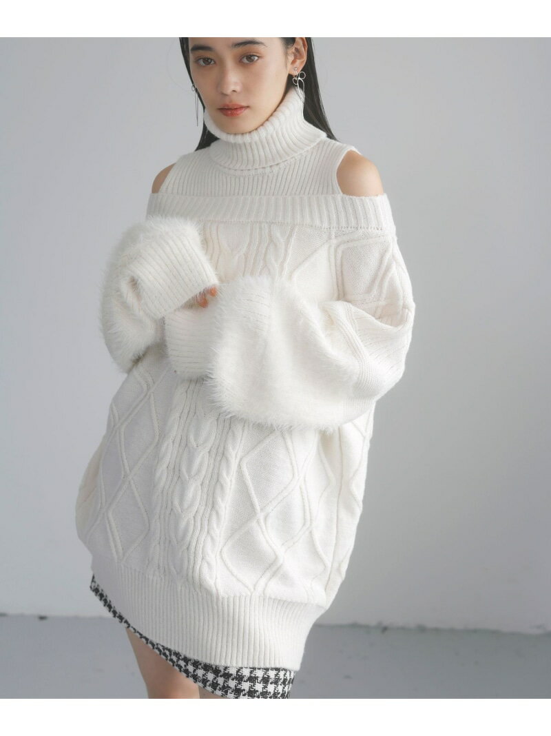 【SALE／50%OFF】【洗える】オフショルケーブル編みミニワンピース VIS ビス ワン...