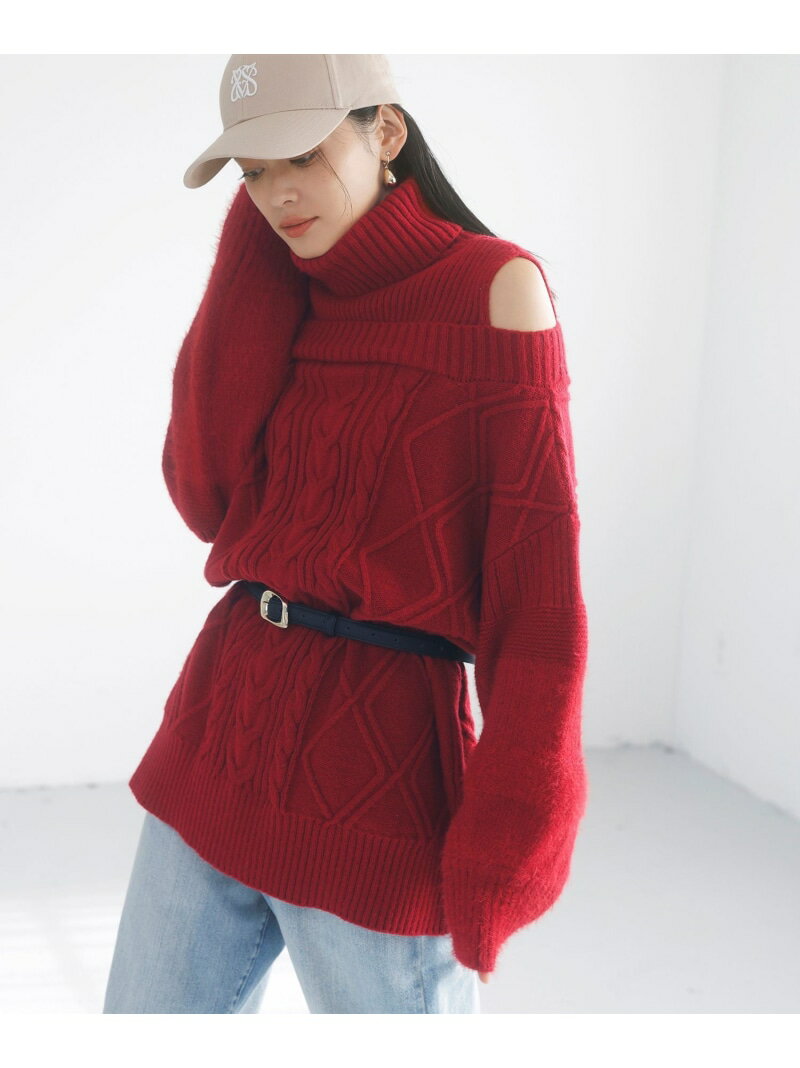 【SALE／50%OFF】【洗える】オフショルケーブル編みミニワンピース VIS ビス ワン...