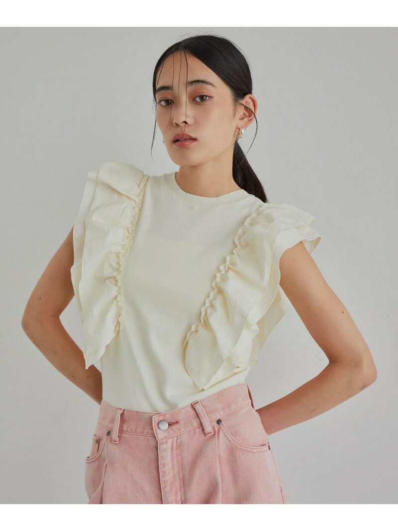樂天商城 - 【SALE／40%OFF】【洗える】異素材ドッキングフリルニットプルオーバー VIS ビス トップス カットソー・Tシャツ ホワイト ピンク ブルー【RBA_E】[Rakuten Fashion]