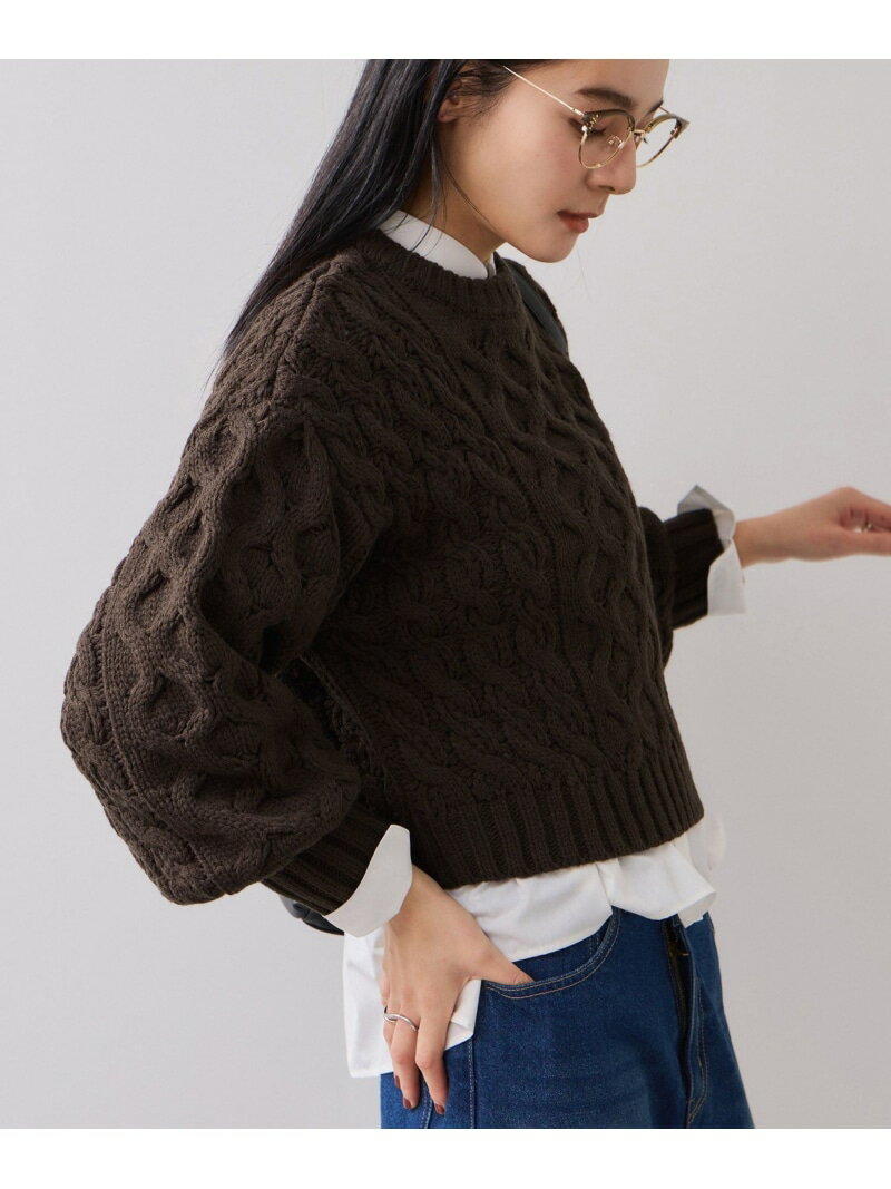 【WEB限定】ローゲージケーブルクロップドニット VIS ビス トップス ニット ブラウン レッド グレー ベージュ【送料無料】[Rakuten Fashion]