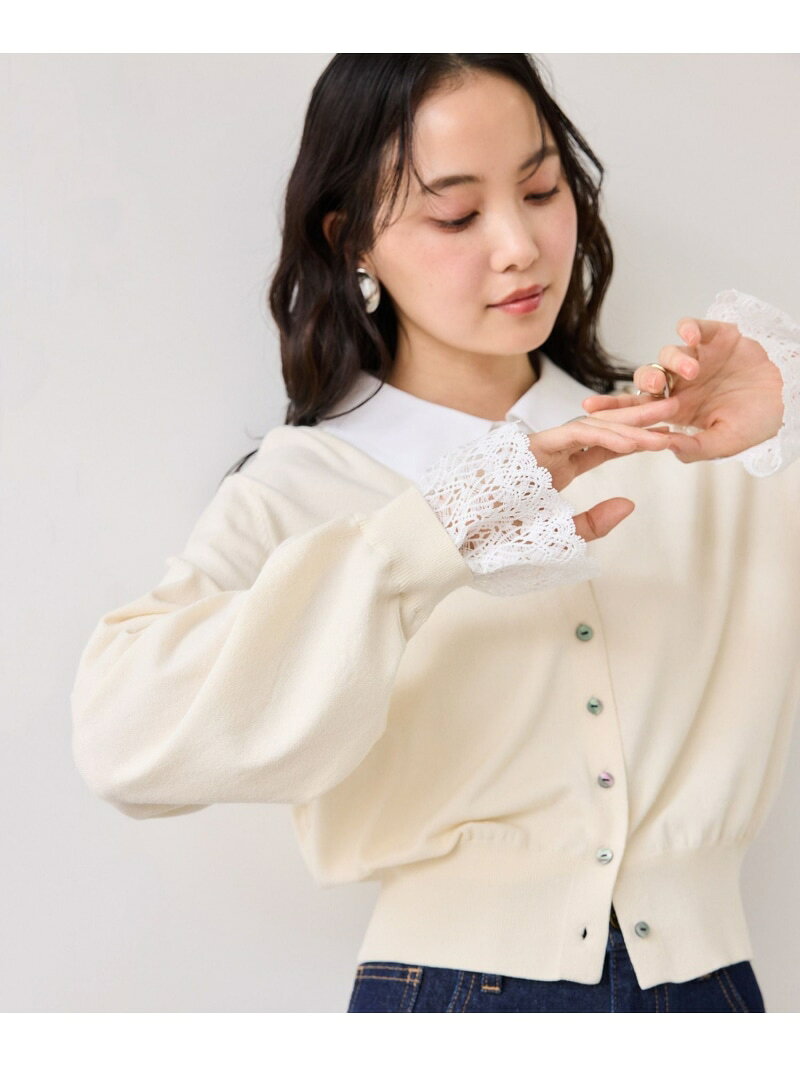 樂天商城 - 【SALE／30%OFF】レースカフスドッキングニットカーディガン VIS ビス トップス カーディガン ホワイト ブラウン ブルー【RBA_E】【送料無料】[Rakuten Fashion]