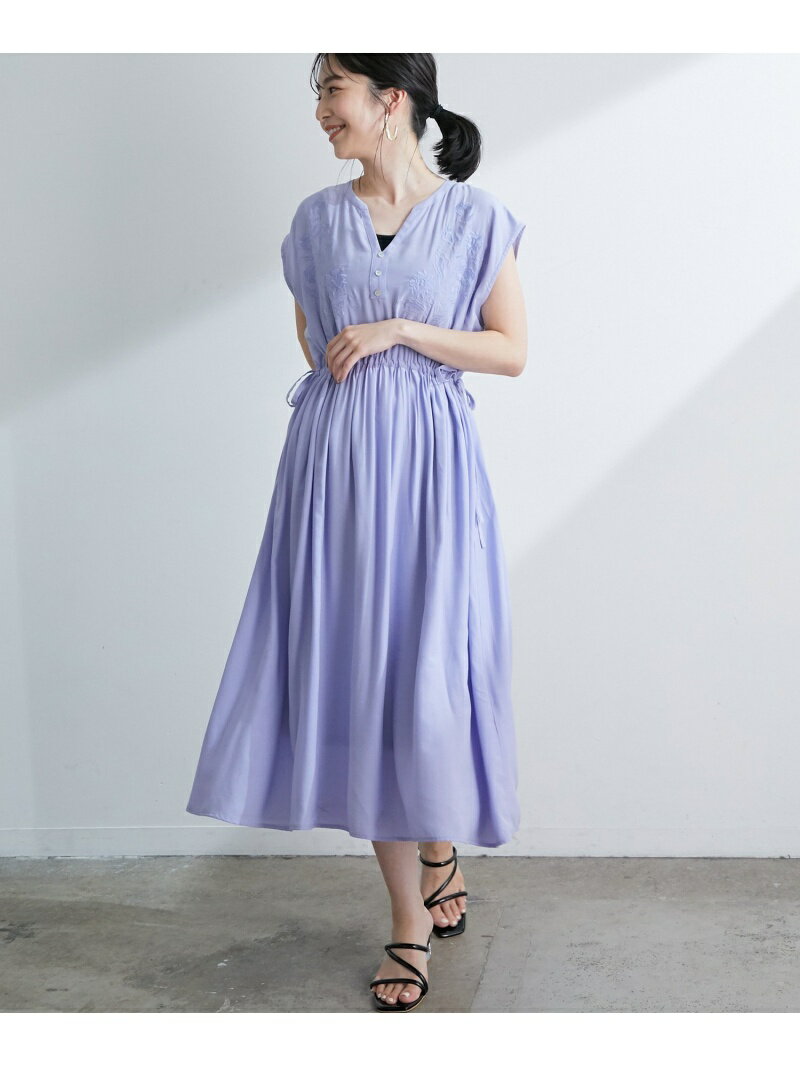 【SALE／50%OFF】【WEB限定】刺繍フレンチスリーブワンピース VIS ビス ワンピース・ドレス その他のワンピース・ドレス ベージュ ブラウン パープル【RBA_E】[Rakuten Fashion]のサムネイル