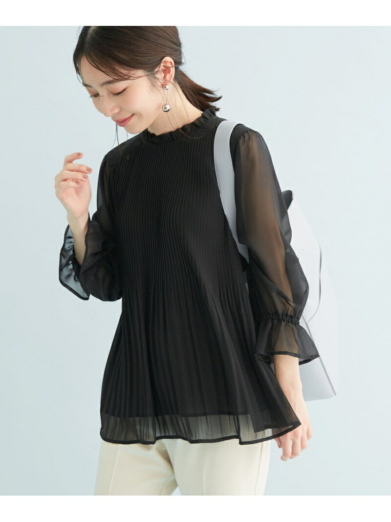 【SALE／30%OFF】【新色追加】ドット/無地シフォンプリーツスタンドブラウス ViS ビス トップス シャツ・ブラウス ブラック ホワイト ベージュ グリーン ブルー ピンク オレンジ【RBA_E】[Rakuten Fashion]のサムネイル