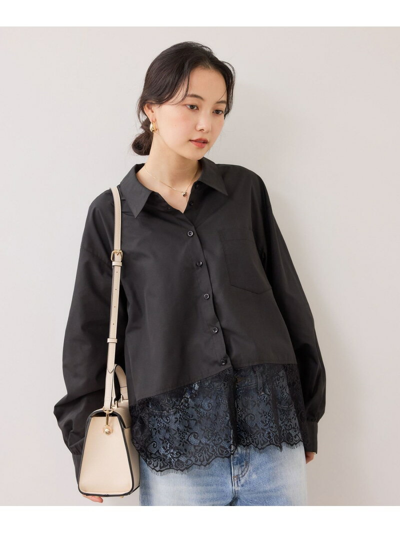 樂天商城 - 【SALE／20%OFF】裾レースドッキングシャツ VIS ビス トップス シャツ・ブラウス ブラック ホワイト【RBA_E】【送料無料】[Rakuten Fashion]