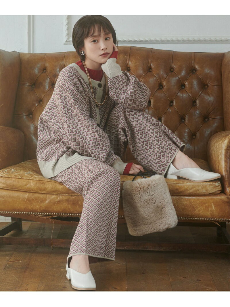 【SALE／10%OFF】【WEB限定】脚長リトルダイヤ柄ジャガードニットフレアパンツ【セットアップ対応】 vis-a-vis ビス パンツ スラックス・ドレスパンツ ベージュ ブラック グレー【RBA_E】[Rakuten Fashion]