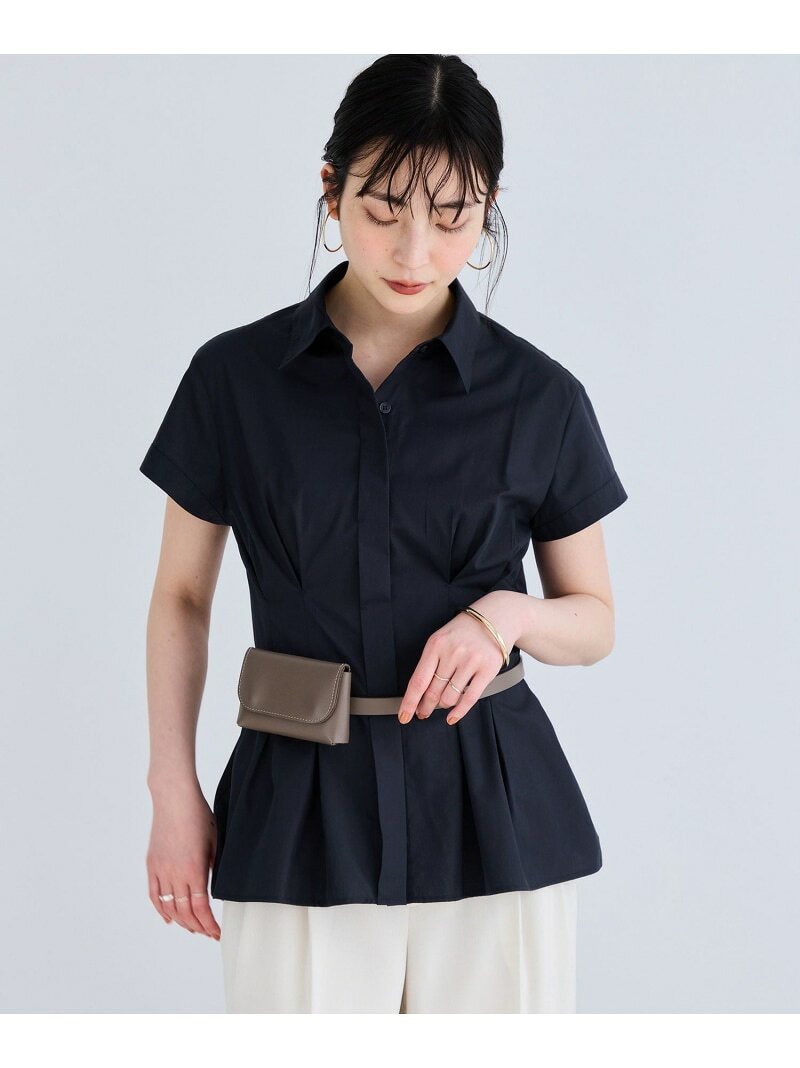 【SALE／40%OFF】ウエストタックペプラム半袖シャツブラウス VIS ビス トップス シャツ・ブラウス ネイビー イエロー ホワイト【RBA_E】[Rakuten Fashion] vis-jun-10017520 VIS/ビス サンプル画像2