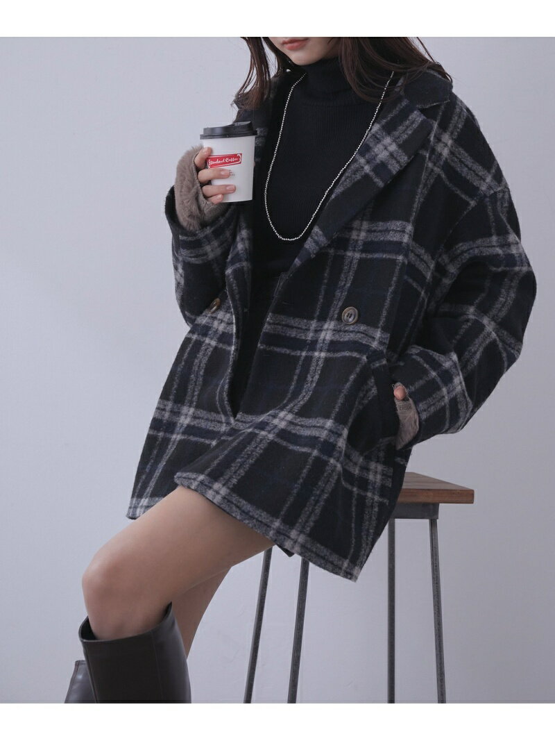 【SALE／50%OFF】【WEB限定】軽くて暖かオーバーサイズチェックコート vis-a-vis ビス ジャケット・アウター チェスターコート ブラック ブラウン【RBA_E】[Rakuten Fashion]のサムネイル