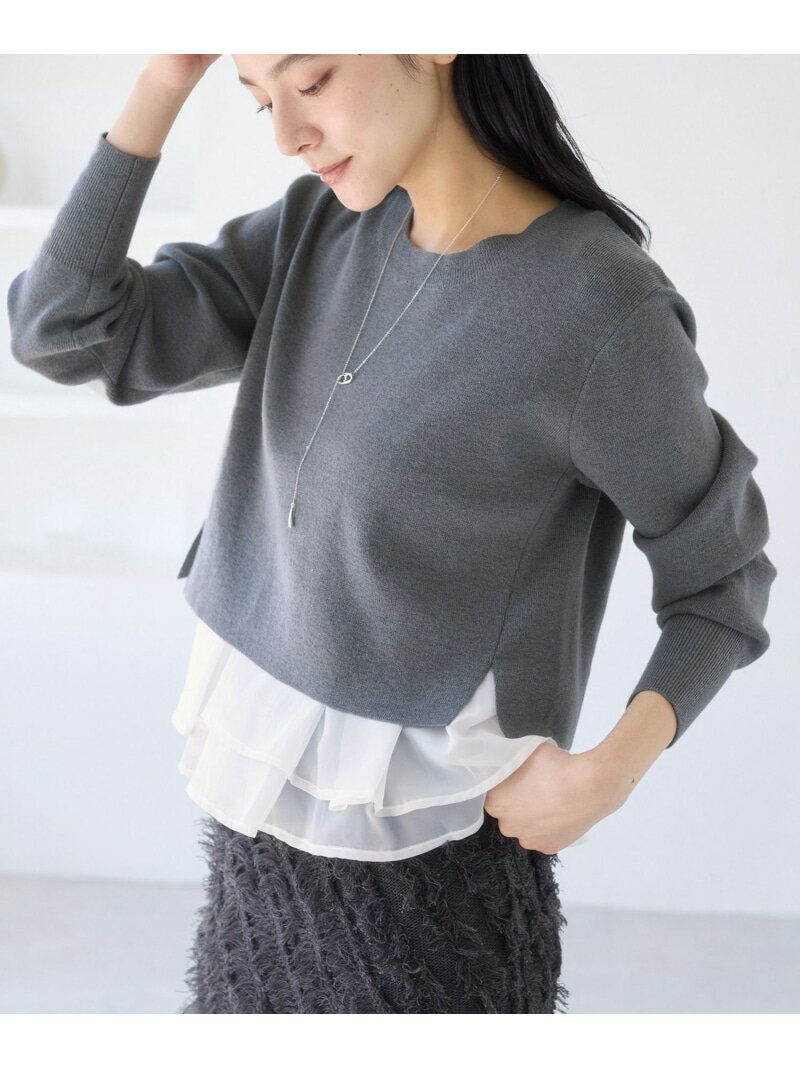 ペプラムオーガンジードッキングニットプルオーバー VIS ビス トップス ニット グレー ベージュ ブラック【先行予約】*【送料無料】[Rakuten Fashion]